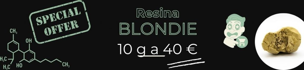 banner anunciando la oferta de blondie por 40 euros, en colores corporativos y con una imagen de la resina blondie